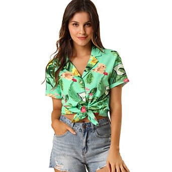 Women's Hawaiian Beach Floral Leaves Button Down Shirt