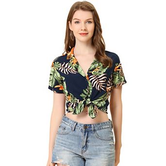 Women's Hawaiian Beach Floral Leaves Button Down Shirt