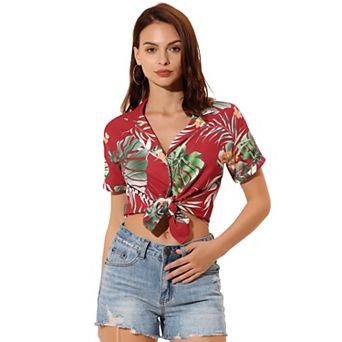 Women's Hawaiian Beach Floral Leaves Button Down Shirt