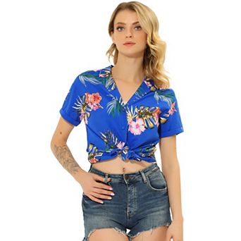Women's Hawaiian Beach Floral Leaves Button Down Shirt