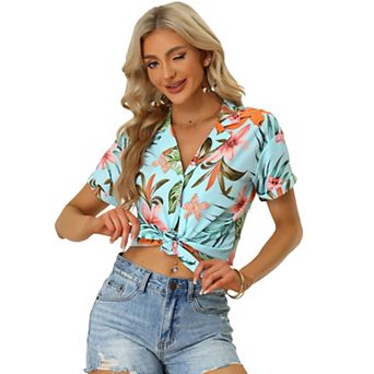 Women's Hawaiian Beach Floral Leaves Button Down Shirt