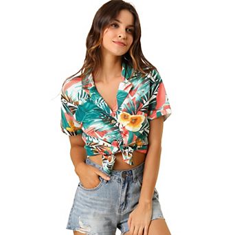 Women's Hawaiian Beach Floral Leaves Button Down Shirt