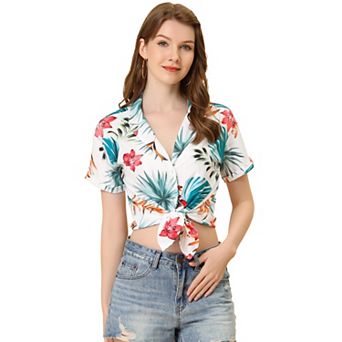 Women's Hawaiian Beach Floral Leaves Button Down Shirt
