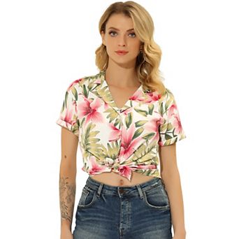 Women's Hawaiian Beach Floral Leaves Button Down Shirt