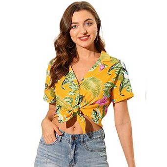 Women's Hawaiian Beach Floral Leaves Button Down Shirt