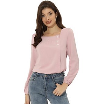 Women's Casual Button Decor Solid Square Neck Top