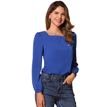 Women's Casual Button Decor Solid Square Neck Top