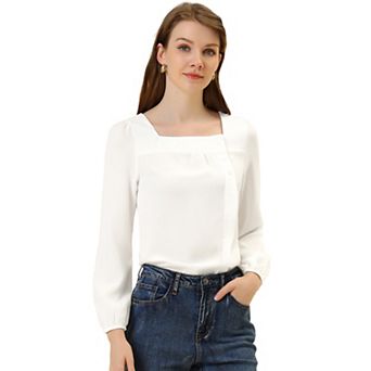 Women's Casual Button Decor Solid Square Neck Top
