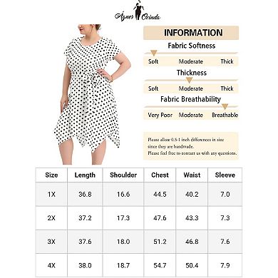 Women's Plus Size Spring Polka Dots Short Sleeve Tie Waist Flare Dress