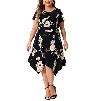Women's Plus Size Spring Polka Dots Short Sleeve Tie Waist Flare Dress