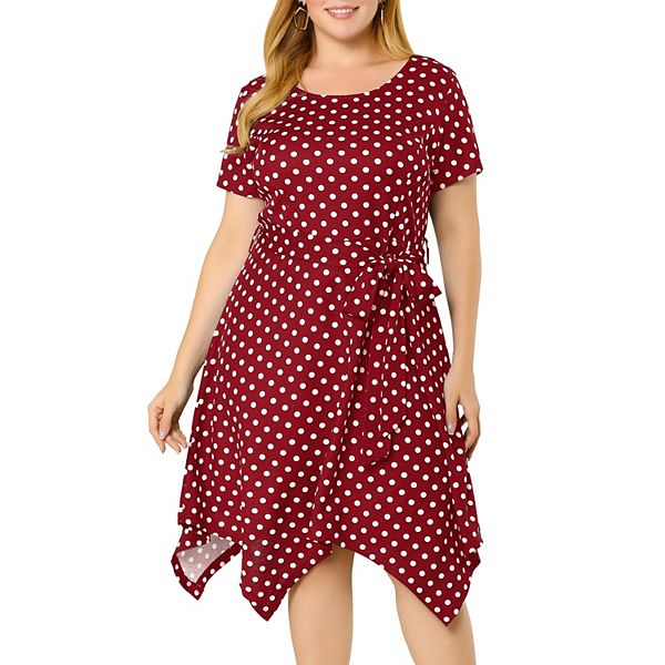Teal Blue Cotton Flex Solid With Polka Tiered Short Womens Plus Size Dress