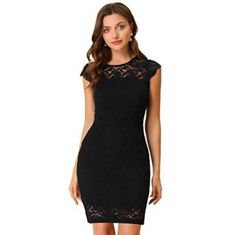 Women's Elegant Stretch Knit Cap Sleeve Allover Floral Lace Bodycon Dress
