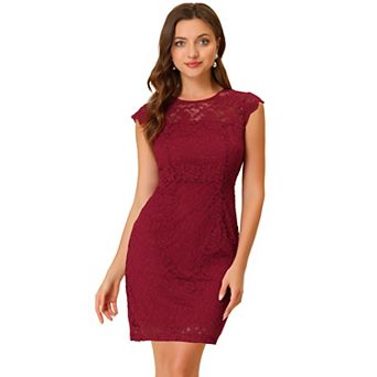 Women's Elegant Stretch Knit Cap Sleeve Allover Floral Lace Bodycon Dress