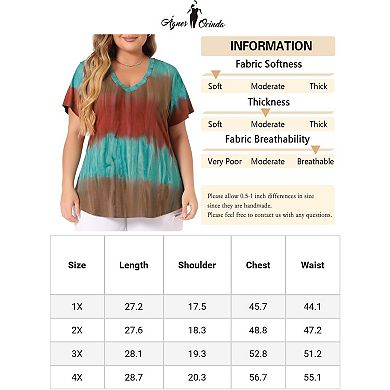 Women's Plus Size T-shirts Casual V Neck Short Sleeve Loose Tie Dye Summer Tunic Tops