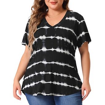 Women's Plus Size T-shirts Casual V Neck Short Sleeve Loose Tie Dye Summer Tunic Tops