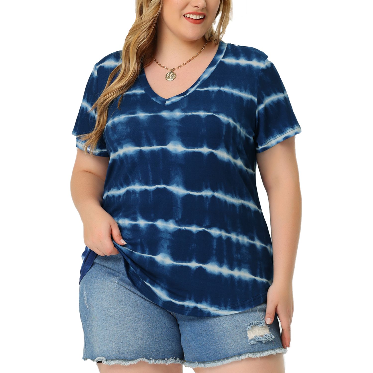 Plus Size Floral Print T Shirt Casual V Neck Short Sleeve T - New