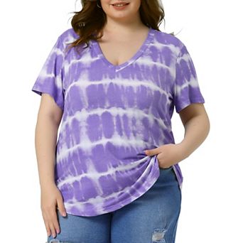 Women's Plus Size T-shirts Casual V Neck Short Sleeve Loose Tie Dye Summer Tunic Tops