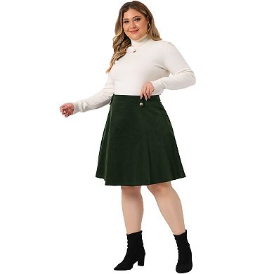 Women's Plus Size Button Decor Elastic Waist A Line Skirt