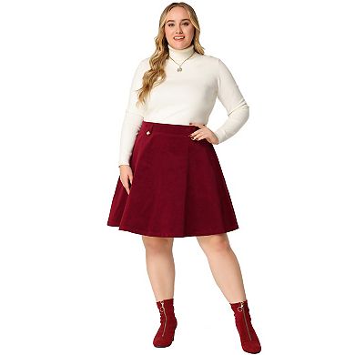 Women's Plus Size Button Decor Elastic Waist A Line Skirt