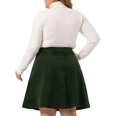 Women's Plus Size Button Decor Elastic Waist A Line Skirt