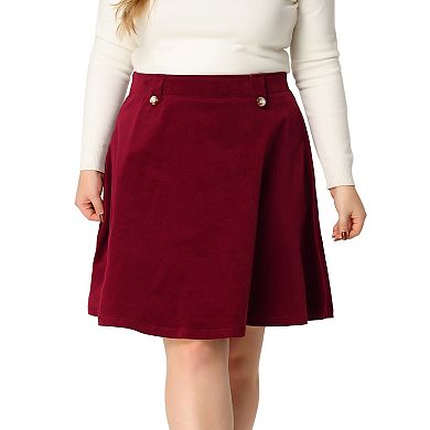 Women's Plus Size Button Decor Elastic Waist A Line Skirt