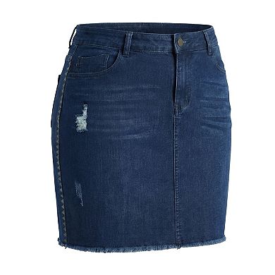 Women's Plus Size Ripped Embroidered A Line Denim Jean Skirts