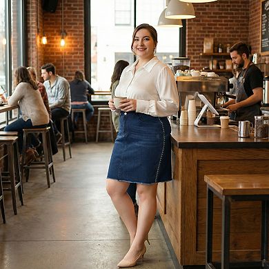 Women's Plus Size Ripped Embroidered A Line Denim Jean Skirts