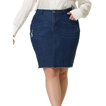 Women's Plus Size Ripped Embroidered A Line Denim Jean Skirts