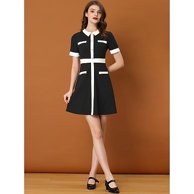 Women's Work Dress Contrast Color Fit and Flare Dresses