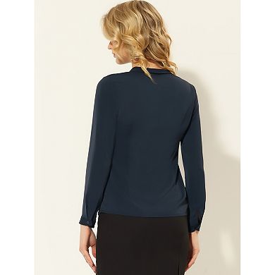 Women's Elegant Triple Pleat Long Sleeve V-neck Chiffon Office Blouse Top