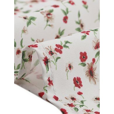 Women's Floral Tops Bow Tie Neck Vintage 3/4 Sleeve Blouse