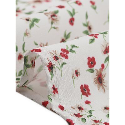 Women's Floral Tops Bow Tie Neck Vintage 3/4 Sleeve Blouse