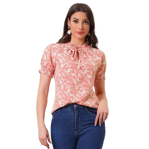Liberty Floral Boxy Fit Ruffled Short Sleeve V Neck Blouse main image 0