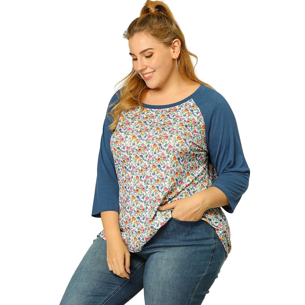 Plus Size Floral Mesh Long Sleeve Top main image 1