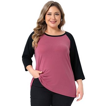 Women's Plus Size Floral Tops 3/4 Sleeve Raglan Sleeve Blouses