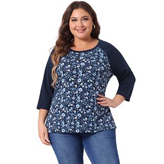 Women's Plus Size Floral Tops 3/4 Sleeve Raglan Sleeve Blouses