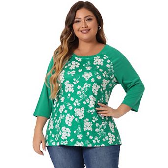 Women's Plus Size Floral Tops 3/4 Sleeve Raglan Sleeve Blouses
