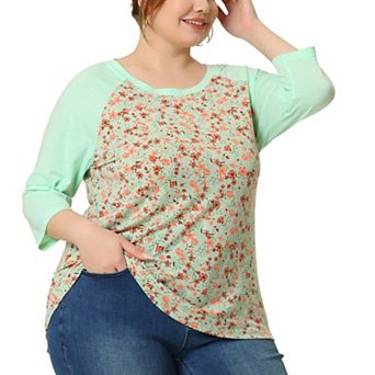 Women's Plus Size Floral Tops 3/4 Sleeve Raglan Sleeve Blouses