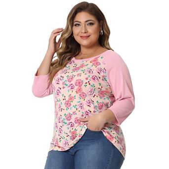 Women's Plus Size Floral Tops 3/4 Sleeve Raglan Sleeve Blouses