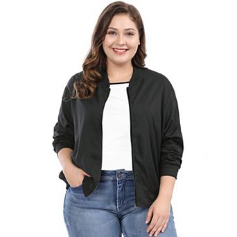 Women's Plus Size Contrast Trim Zipper Hip Length Bomber Jacket