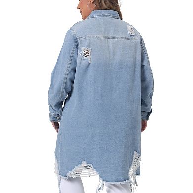 Women's Plus Size Jean Jacket Classic Distressed Fray Hem Trucker Denim Jackets