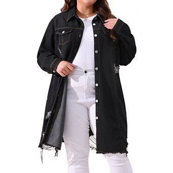 Women's Plus Size Jean Jacket Classic Distressed Fray Hem Trucker Denim Jackets