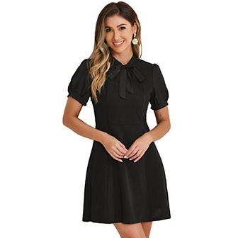 Women's Bow Tie Keyhole Neck Short Sleeve Elegant Dress