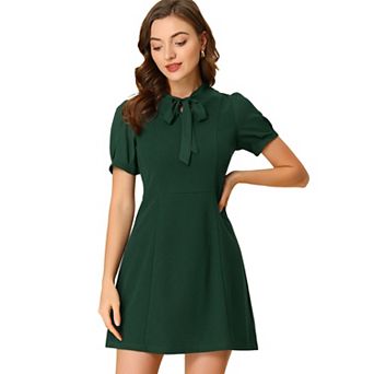 Women's Bow Tie Keyhole Neck Short Sleeve Elegant Dress