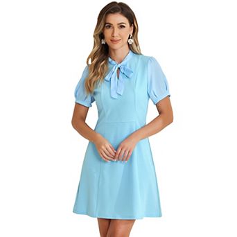 Women's Bow Tie Keyhole Neck Short Sleeve Elegant Dress