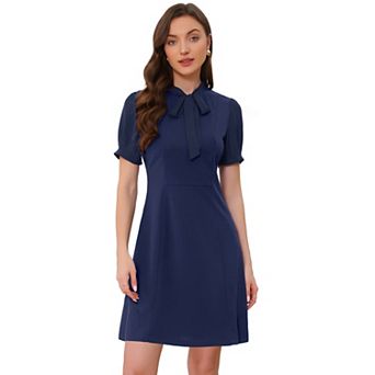 Women's Bow Tie Keyhole Neck Short Sleeve Elegant Dress
