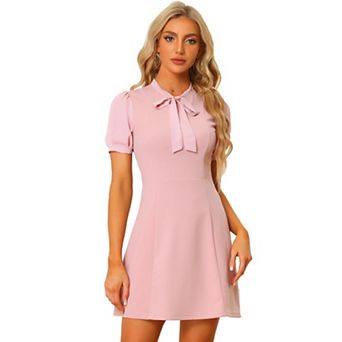 Women's Bow Tie Keyhole Neck Short Sleeve Elegant Dress