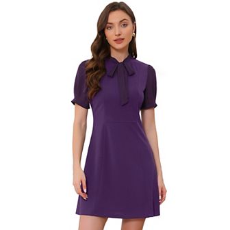 Women's Bow Tie Keyhole Neck Short Sleeve Elegant Dress