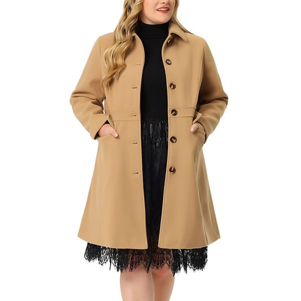 Women's Plus Size Peacoat SingleBreasted MidLength Overcoat