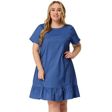 Women's Plus Size Denim Ruffle Summer Casual Short Sleeve Dress